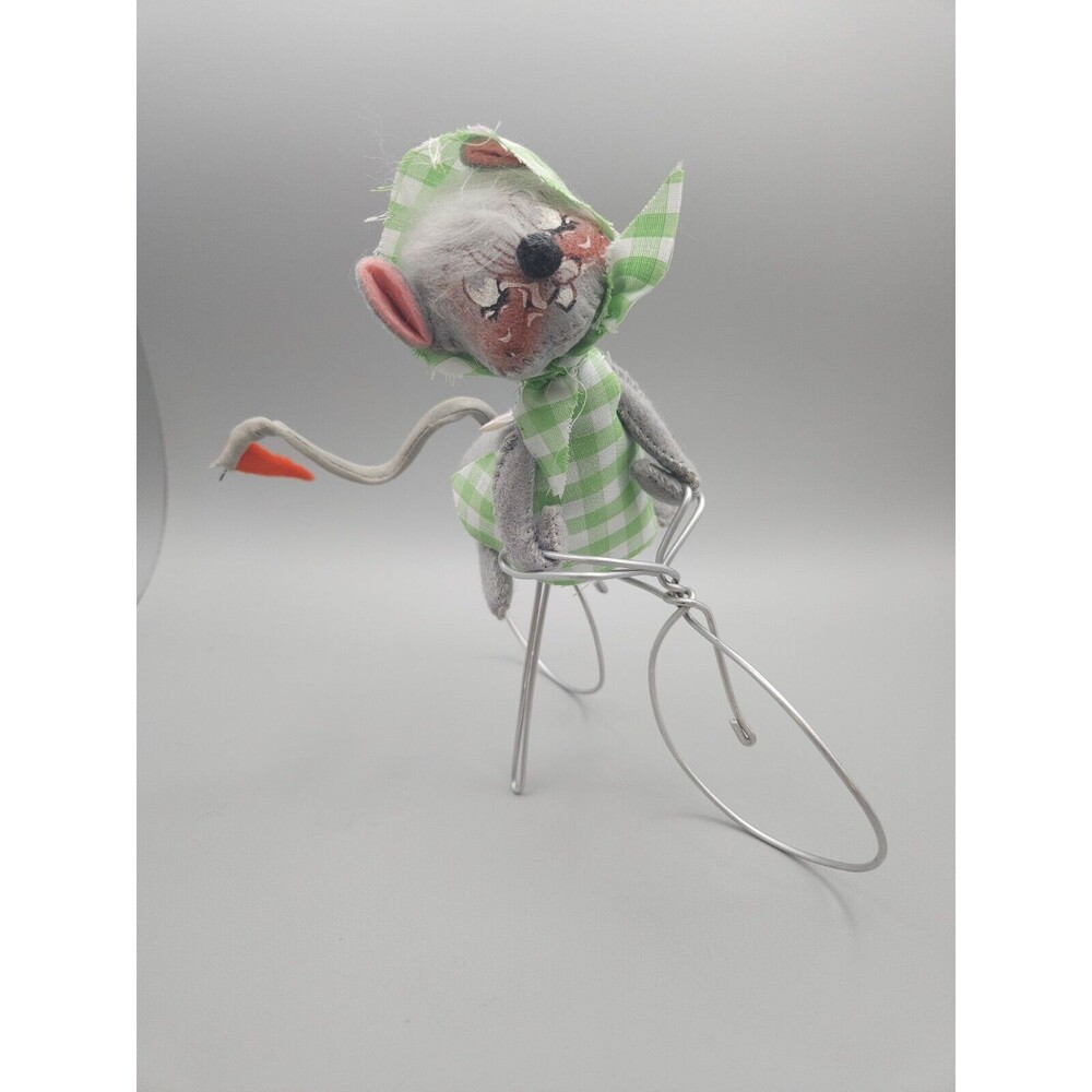 Vintage Annalee Mobilitee Dolls Mouse Riding A Bike 1965 Green Outfit